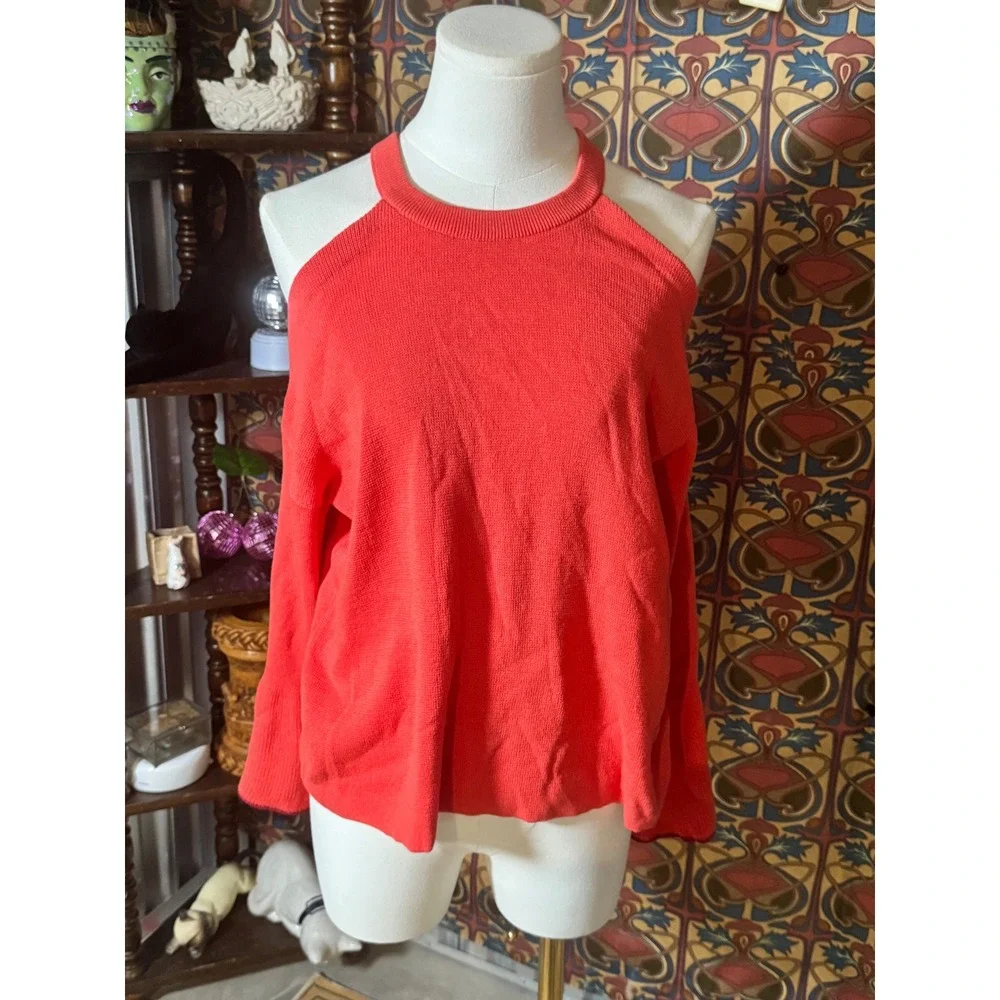 Anthropologie Red Open Shoulder Knit Top XS Bell Sleeve New‎ with Tags